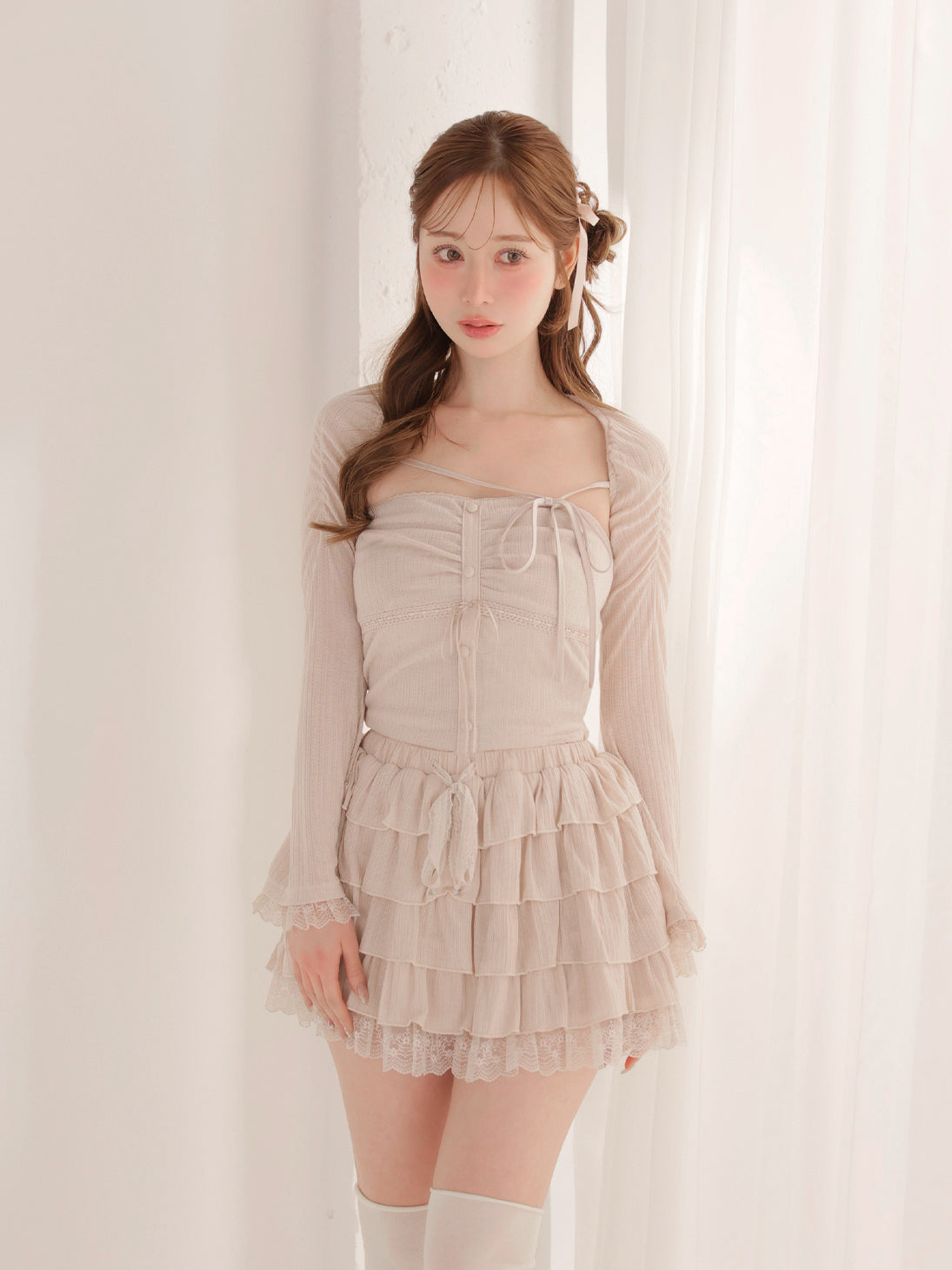 トップス M me eme Bell sleeve ribbon bare top Bell sleeve ribbon bare top ensemble(eme11069) – M me eme