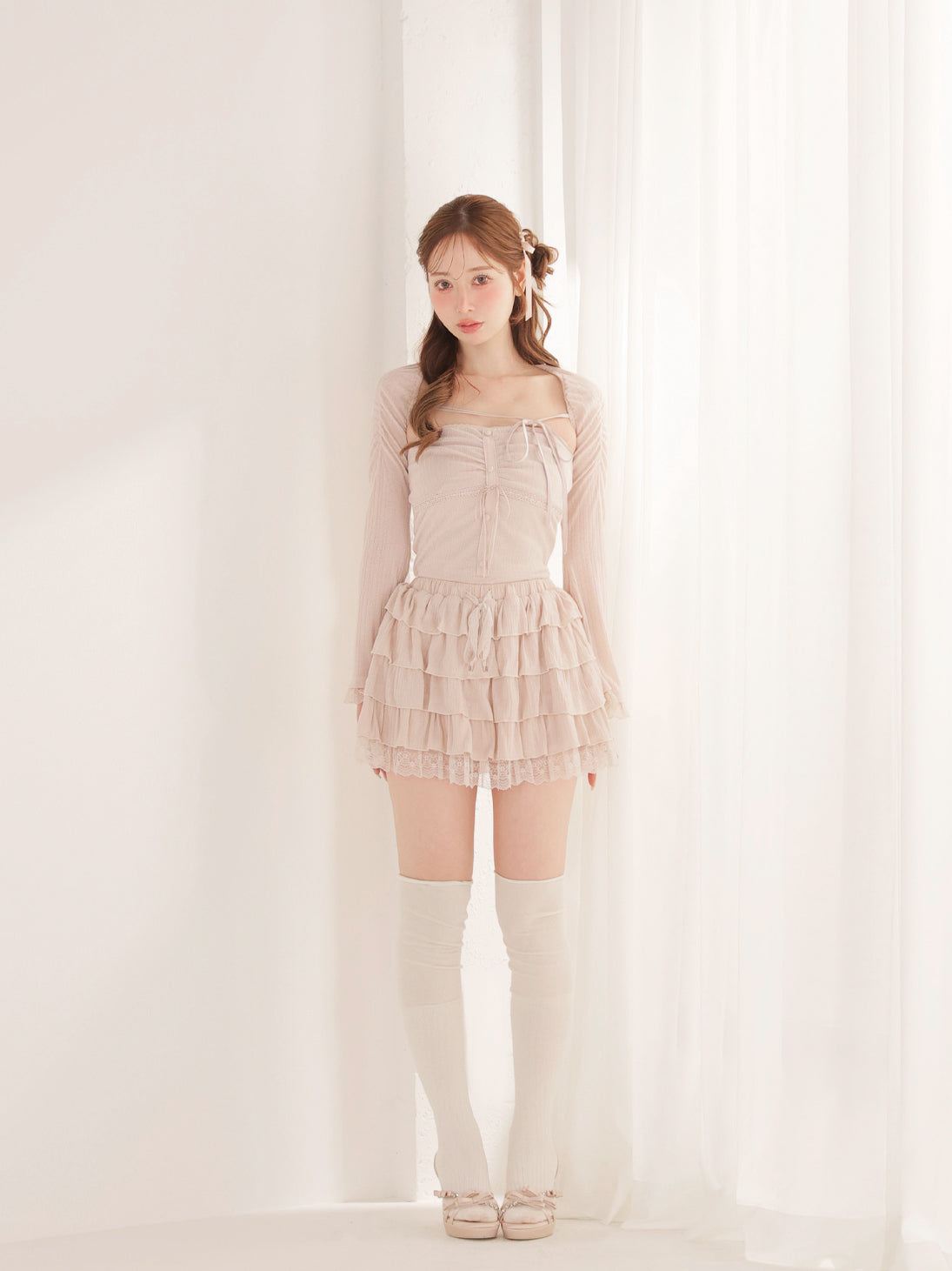 トップス Bell sleeve ribbon bare top ensemble XS Bell sleeve ribbon bare top ensemble(eme11069) – M me eme