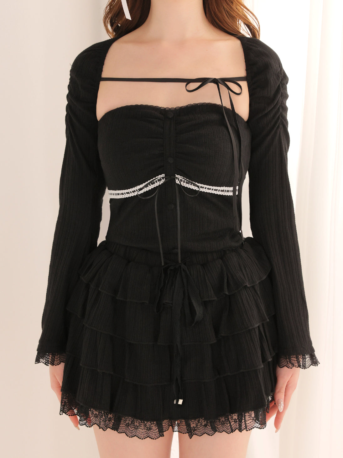 Bell sleeve ribbon bare top ensemble (eme11069) – M me eme