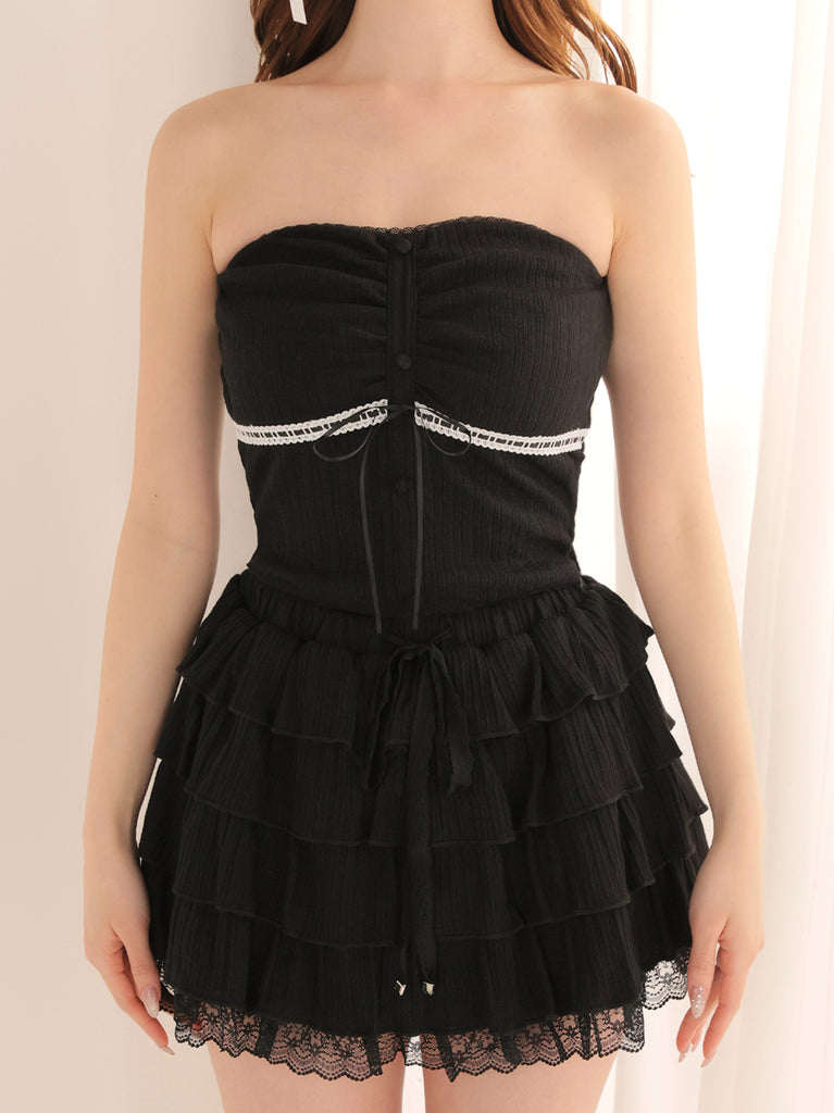 Bell sleeve ribbon bare top ensemble(eme11069)