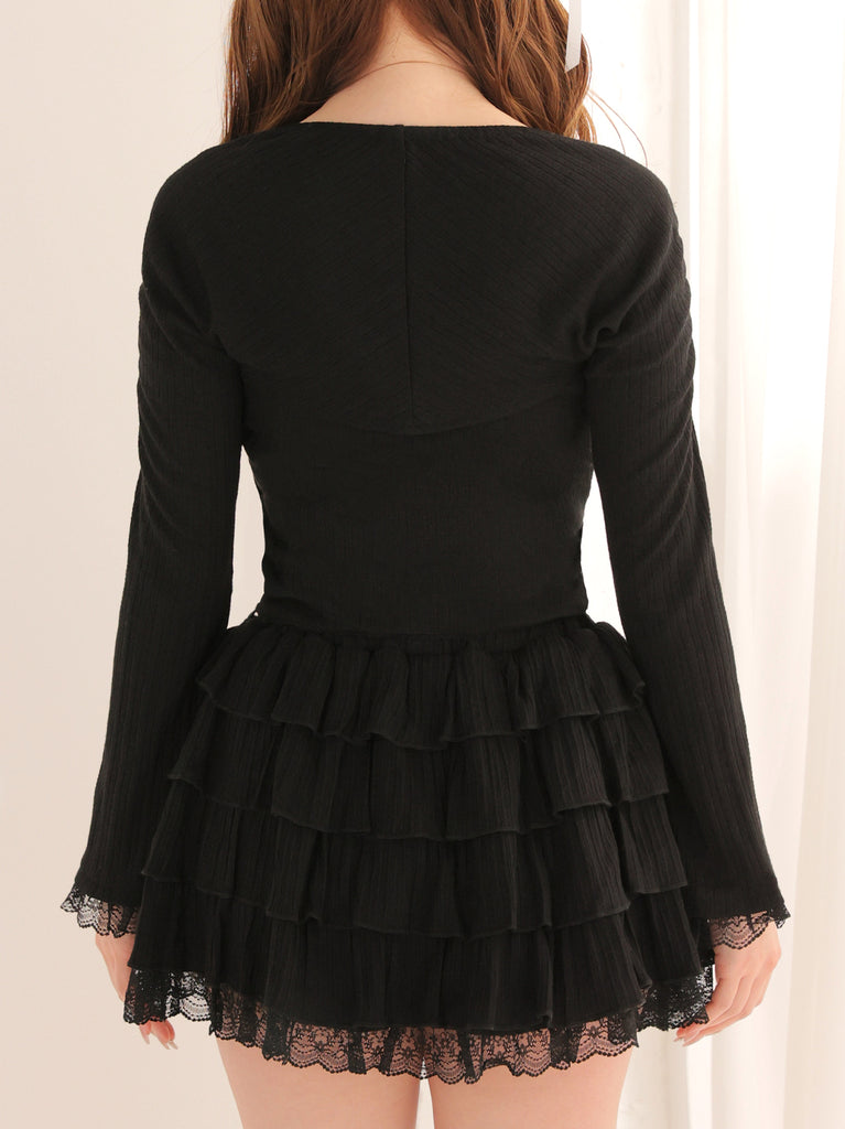 Bell sleeve ribbon bare top ensemble(eme11069)