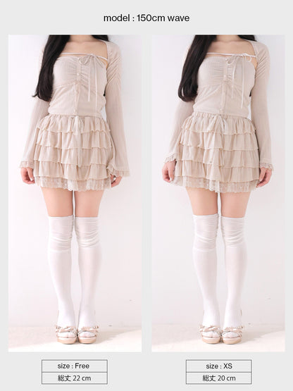 Bell sleeve ribbon bare top ensemble(eme11069)
