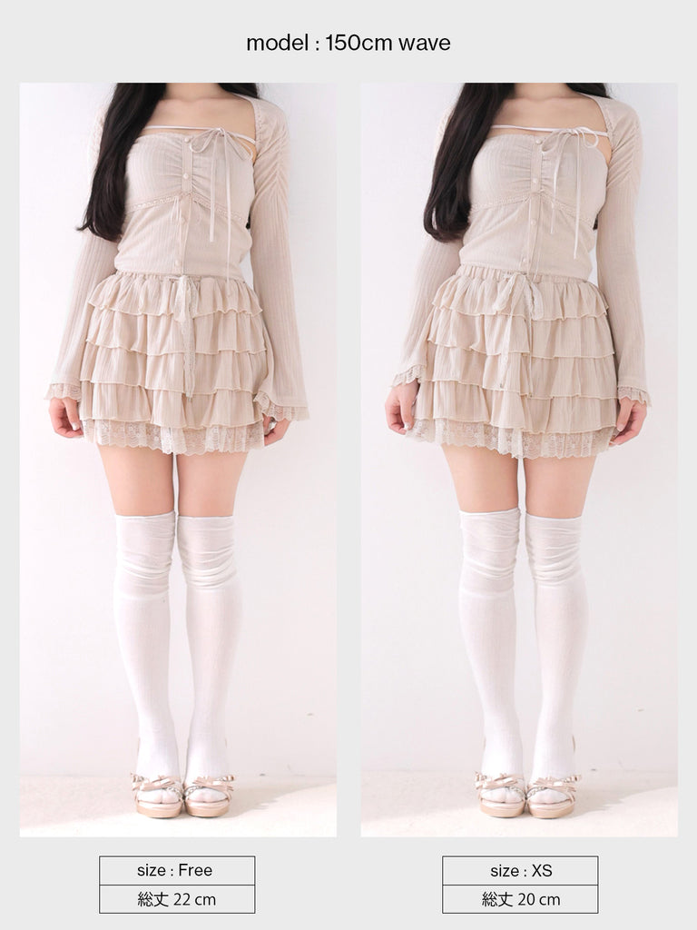 Bell sleeve ribbon bare top ensemble(eme11069)