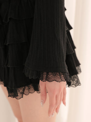 Bell sleeve ribbon bare top ensemble(eme11069)