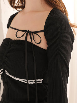 Bell sleeve ribbon bare top ensemble(eme11069)