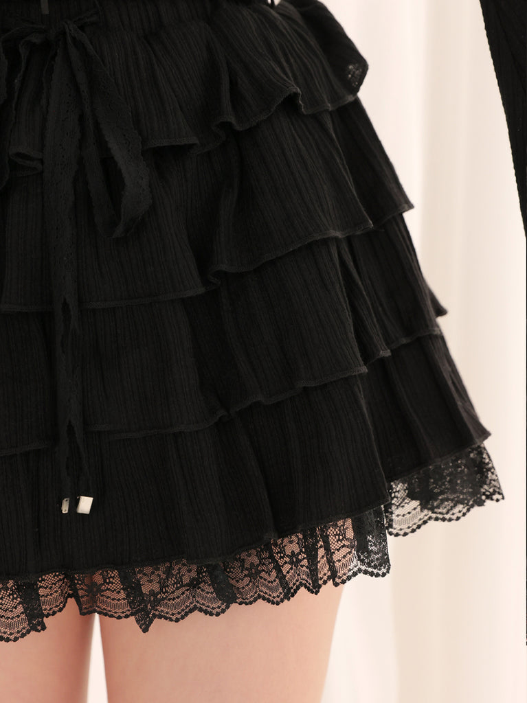 Tiered frill gathered mini skirt (eme11031)