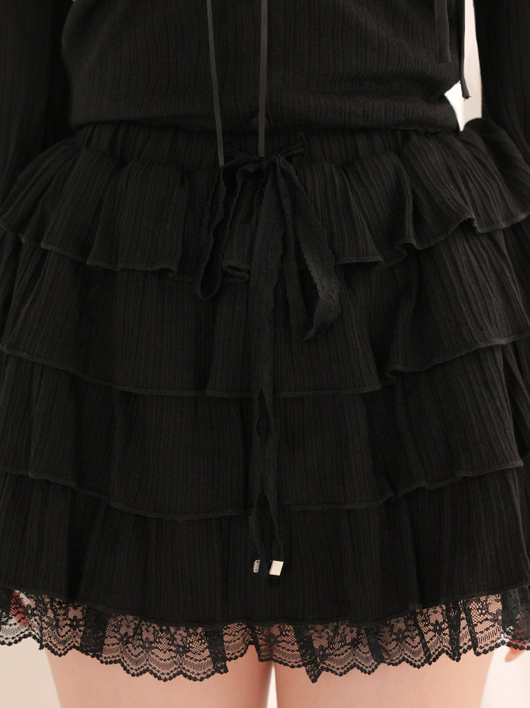 Tiered frill gathered mini skirt (eme11031)