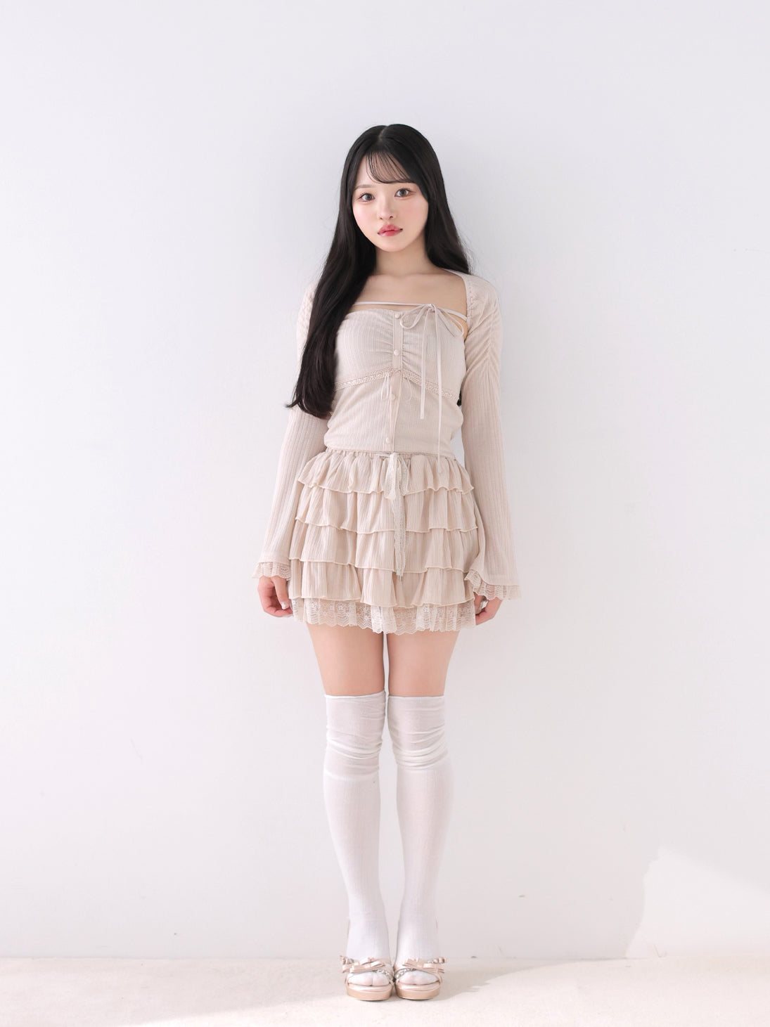 Bell sleeve ribbon bare top ensemble(eme11069) – M me eme