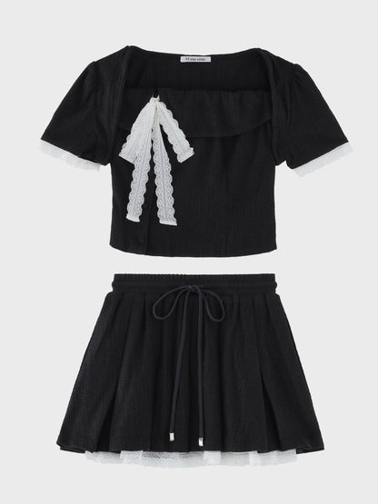 Lace lame rib knit three piece setup(eme11073)