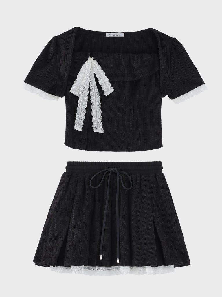 Lace lame rib knit three piece setup(eme11073)