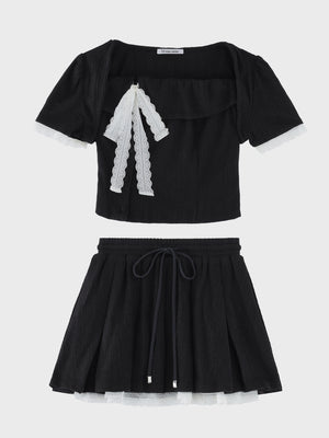 Lace lame rib knit three piece setup(eme11073)