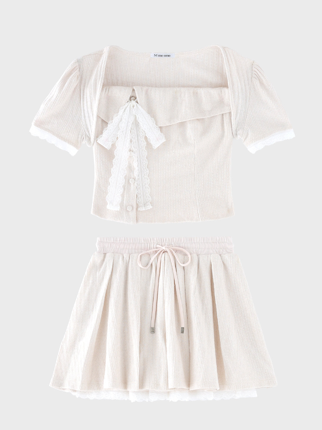 Lace lame rib knit three piece setup(eme11073)