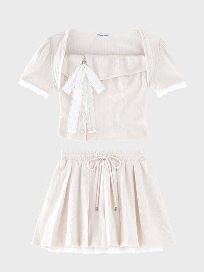 Lace lame rib knit three piece setup(eme11073)
