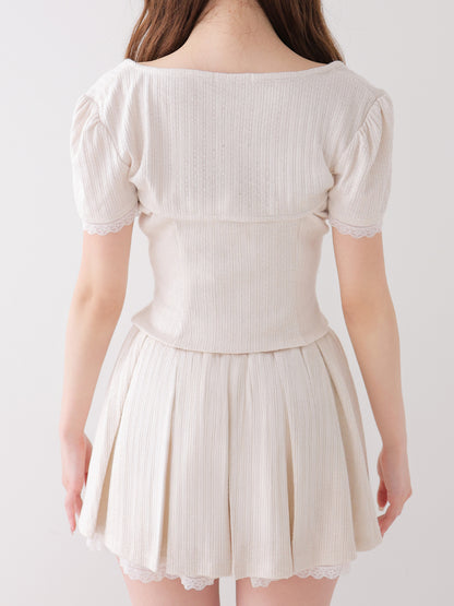Lace lame rib knit three piece setup(eme11073)