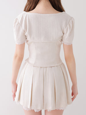 Lace lame rib knit three piece setup(eme11073)
