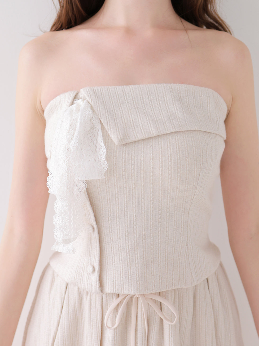 Lace lame rib knit three piece setup(eme11073)