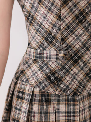 【Pre Order】Halter ribbon check pleats mini onepiece(eme11080)