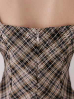 【Pre Order】Halter ribbon check pleats mini onepiece(eme11080)
