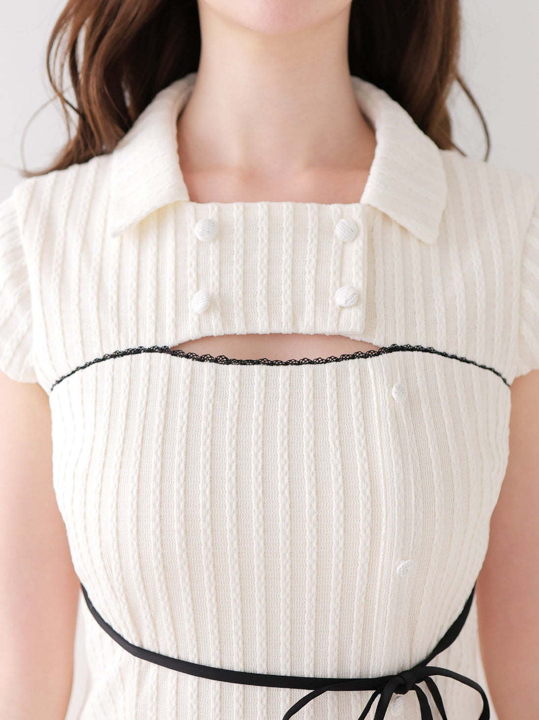 Bicolor ribbon french sleeve mini onepiece(eme11081)