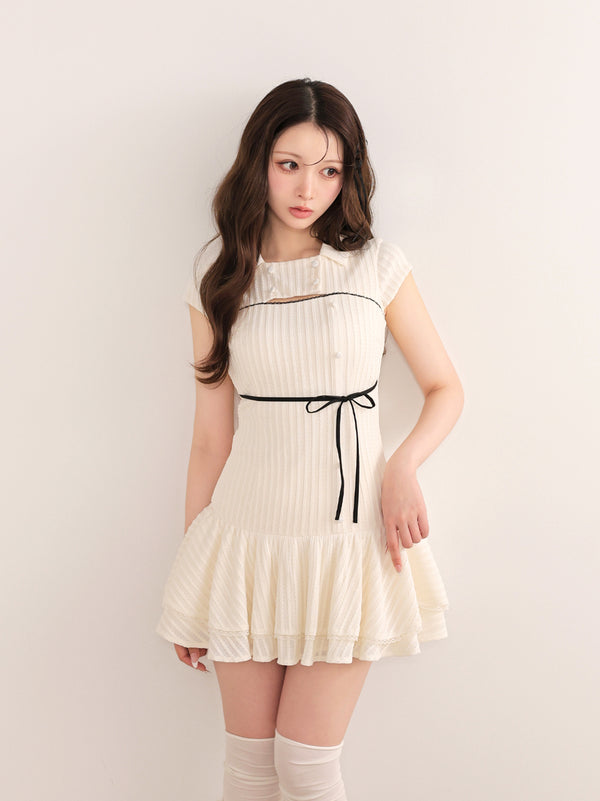 Bicolor ribbon french sleeve mini onepiece(eme11081)