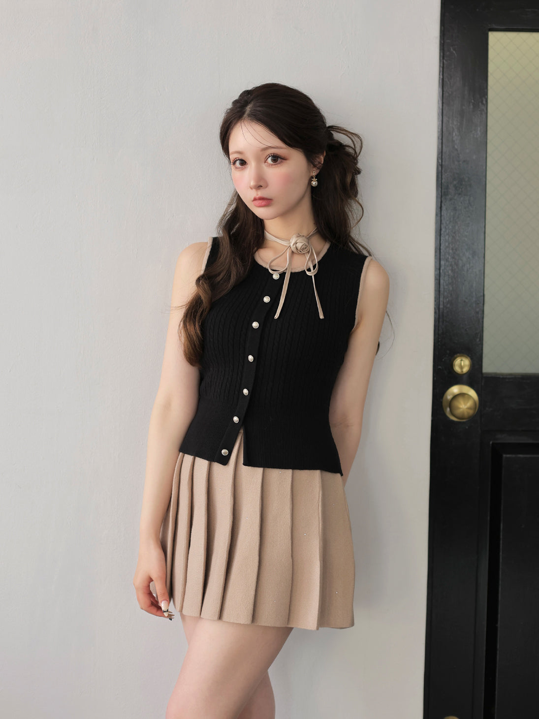 model：160cm　(size：F　color：Black×Beige)
