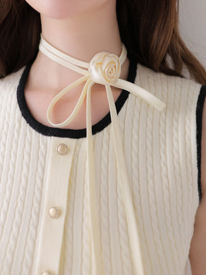 【Pre Order】Rose brooch piping knit setup(eme11084)