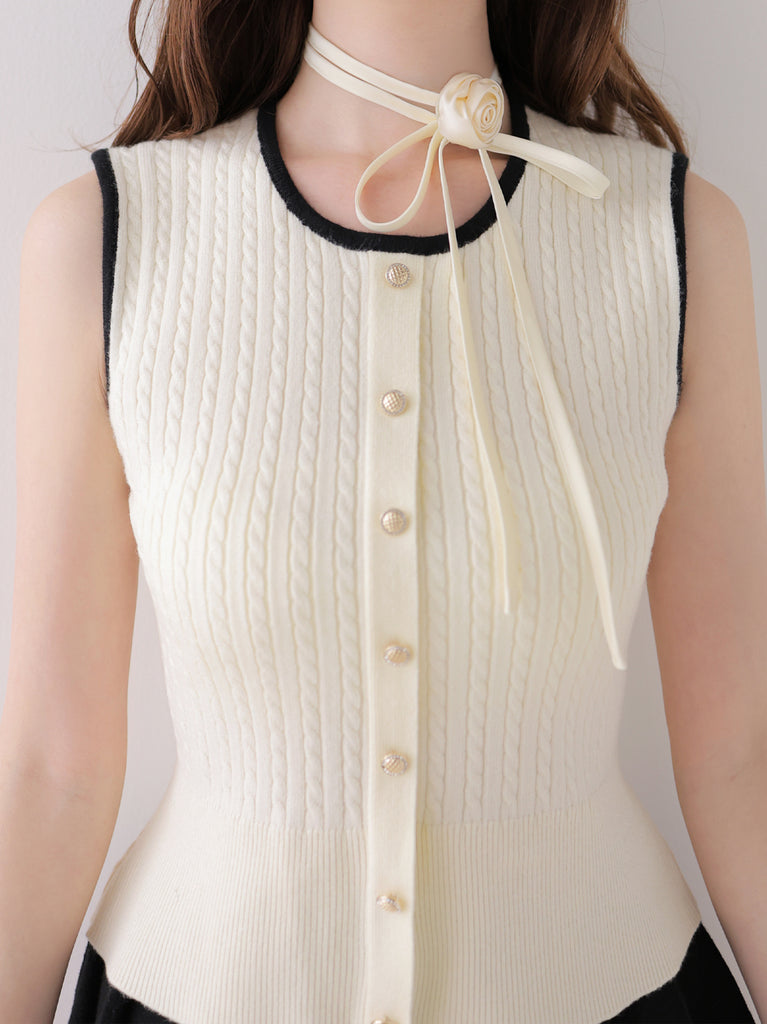 【Pre Order】Rose brooch piping knit setup(eme11084)