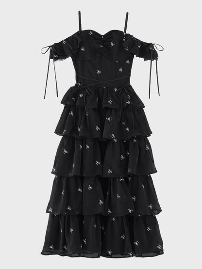 【Pre Order】Lame chiffon ribbon slit onepiece(eme11087)
