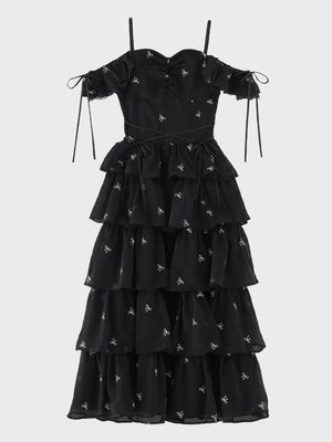 【Pre Order】Lame chiffon ribbon slit onepiece(eme11087)