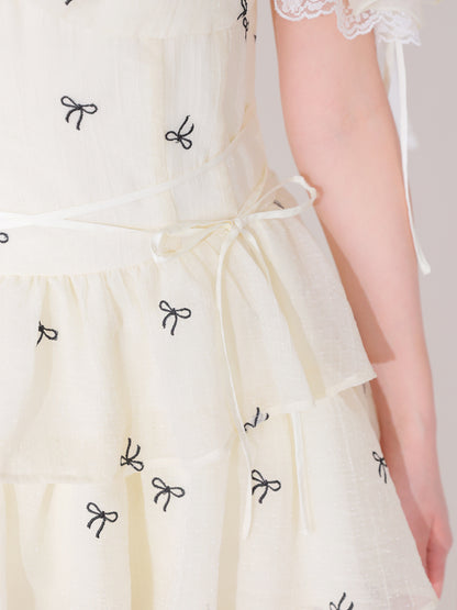 【Pre Order】Lame chiffon ribbon slit onepiece(eme11087)