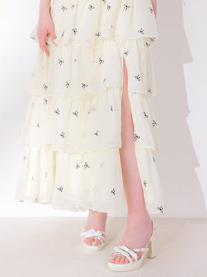 【Pre Order】Lame chiffon ribbon slit onepiece(eme11087)