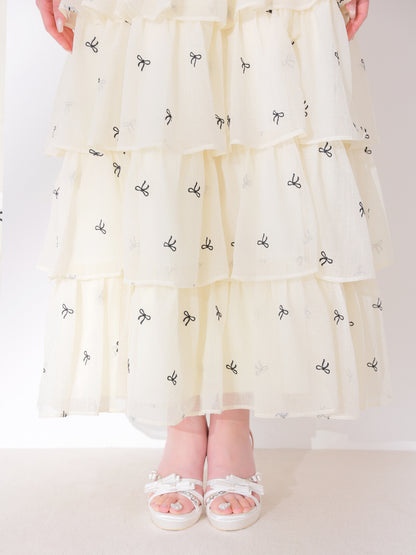 【Pre Order】Lame chiffon ribbon slit onepiece(eme11087)