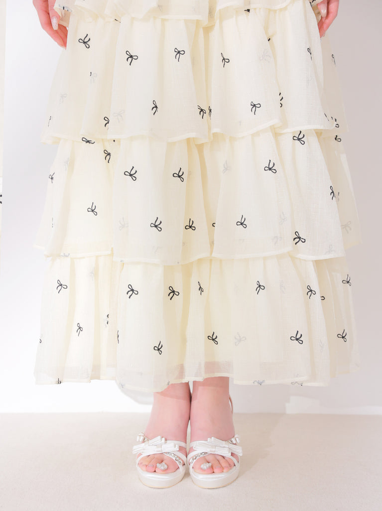 【Pre Order】Lame chiffon ribbon slit onepiece(eme11087)