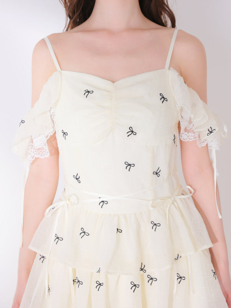 【Pre Order】Lame chiffon ribbon slit onepiece(eme11087)