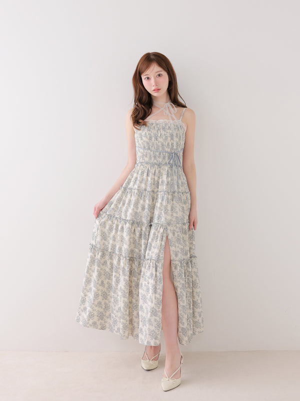 Noble flower ribbon long onepiece(eme11089)