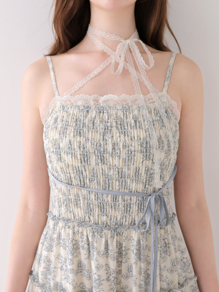 Noble flower ribbon long onepiece(eme11089)
