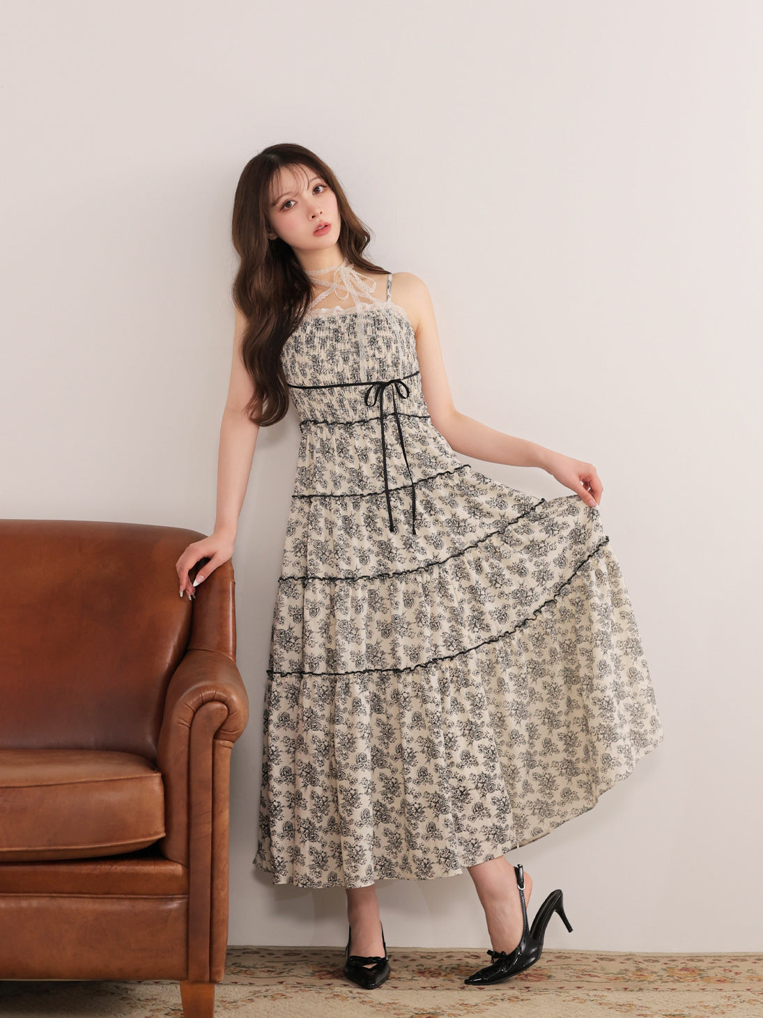 Noble flower ribbon long onepiece エムエメ Noble flower ribbon long onepiece(eme11089) – M me eme