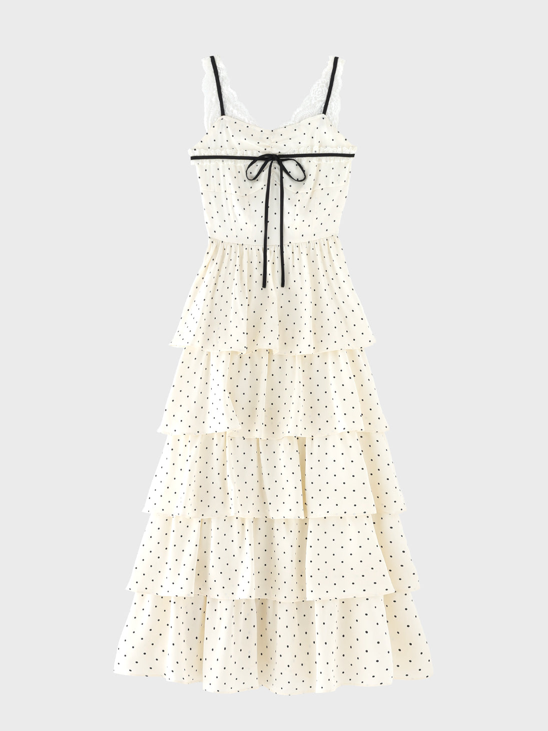 【Pre Order】Lace docking dot long onepiece(eme11090)