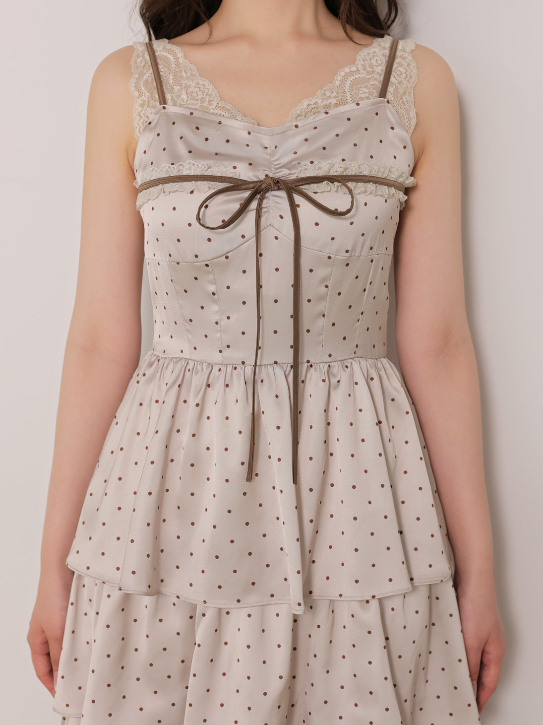 【Pre Order】Lace docking dot long onepiece(eme11090)
