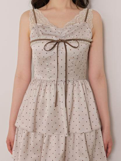 【Pre Order】Lace docking dot long onepiece(eme11090)