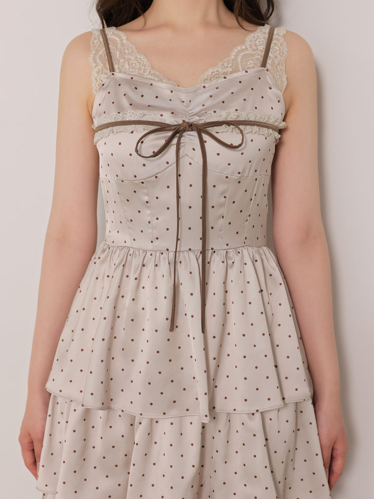【Pre Order】Lace docking dot long onepiece(eme11090)