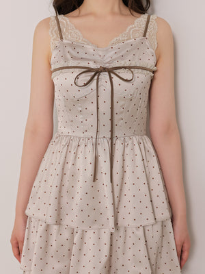 【Pre Order】Lace docking dot long onepiece(eme11090)