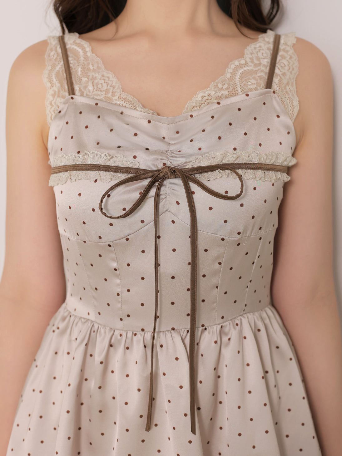 【Pre Order】Lace docking dot long onepiece(eme11090)
