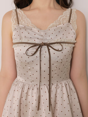 【Pre Order】Lace docking dot long onepiece(eme11090)