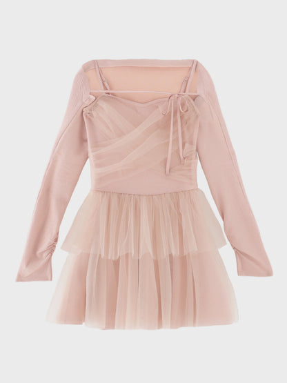 【Pre Order】Tulle knit bolero ensemble onepiece(eme11091)