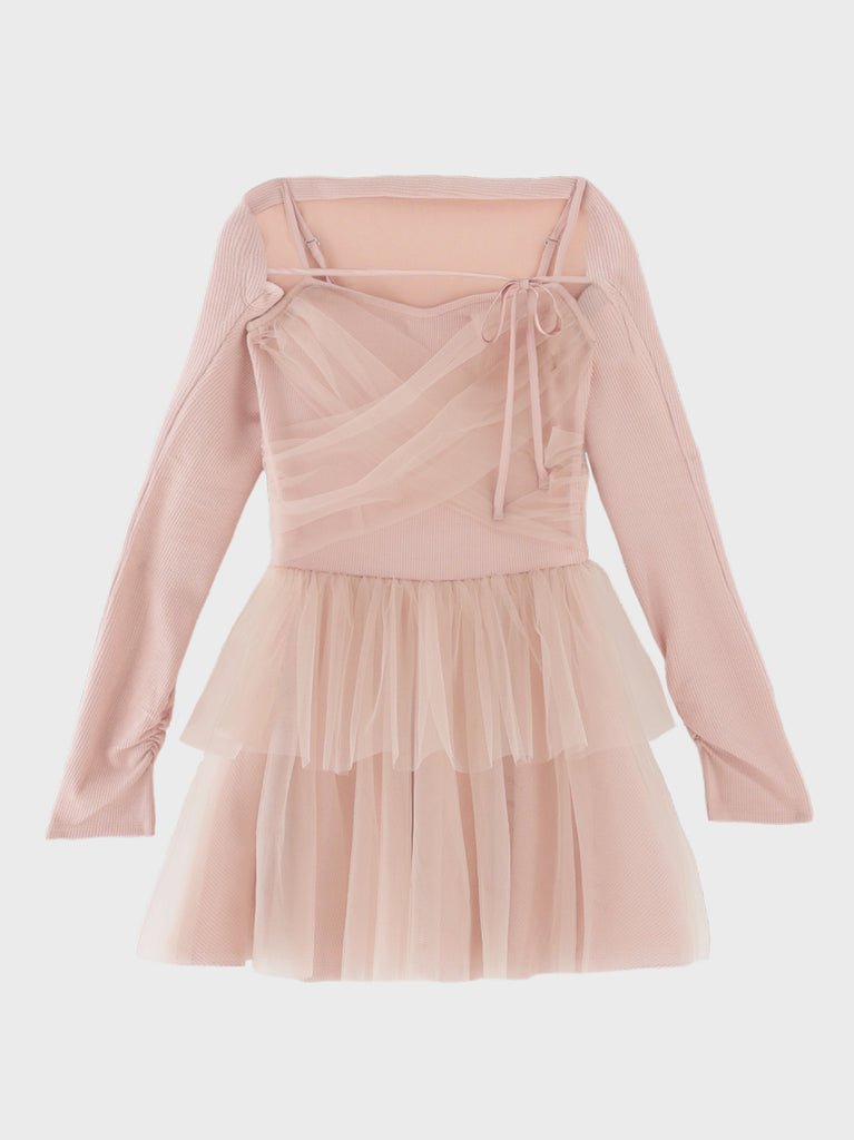 【Pre Order】Tulle knit bolero ensemble onepiece(eme11091)