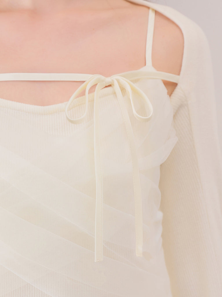【Pre Order】Tulle knit bolero ensemble onepiece(eme11091)