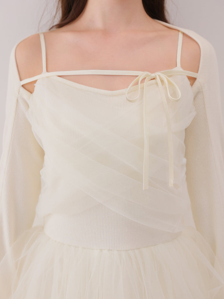【Pre Order】Tulle knit bolero ensemble onepiece(eme11091)