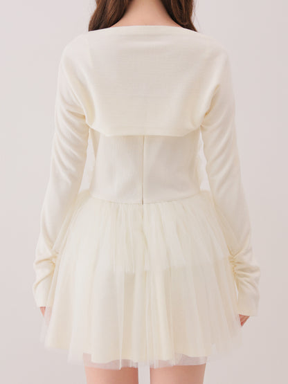 【Pre Order】Tulle knit bolero ensemble onepiece(eme11091)