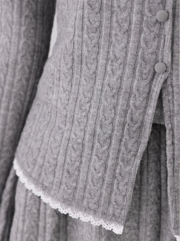 【Pre Order】Ribbon trim cable lame knit setup(eme11093)